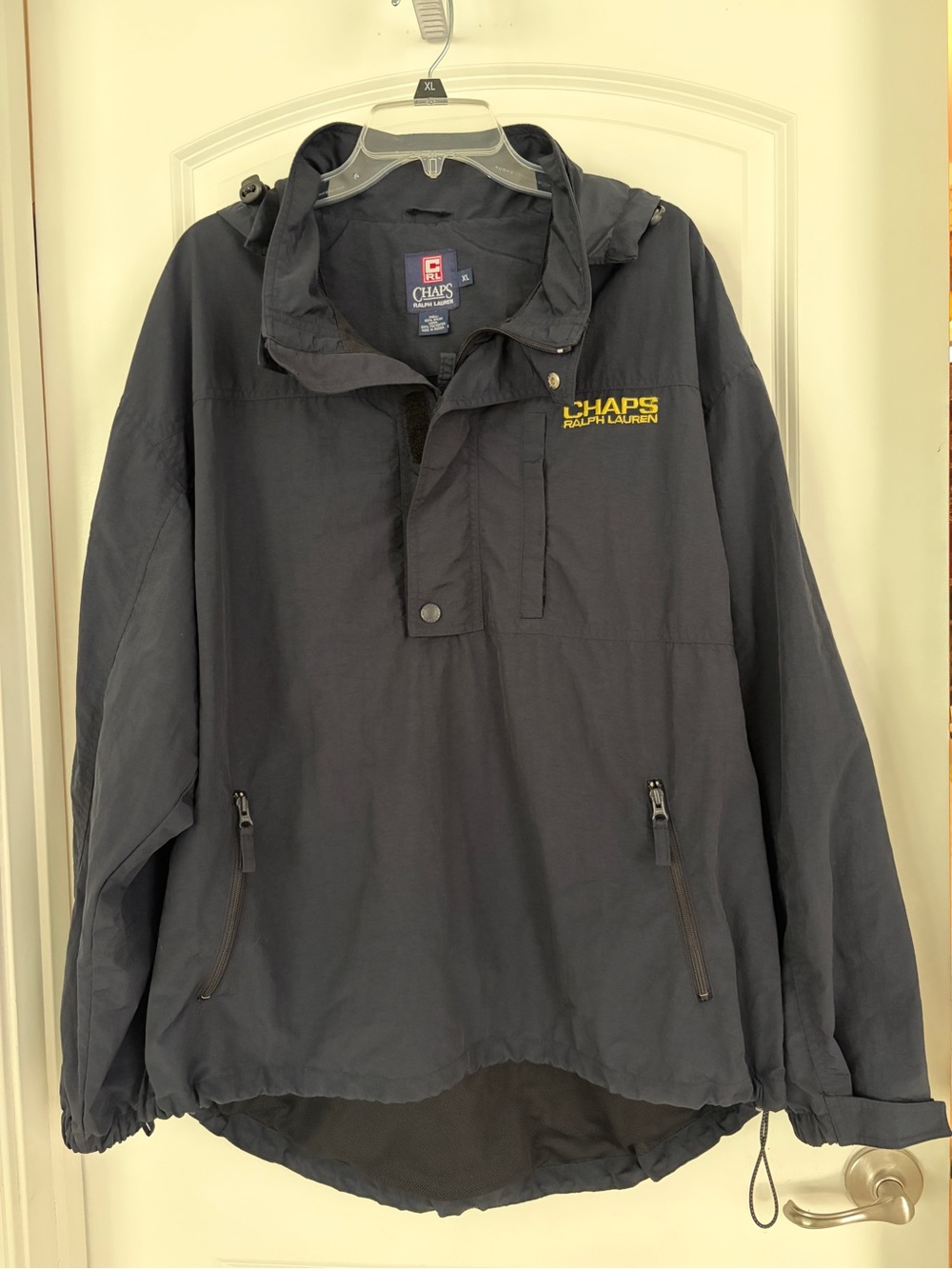 Vintage Chaps Navy Lightweight Pullover Windbreaker with Yellow Logo